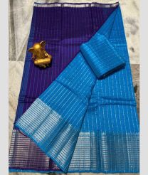 cyan blue and violet colour mangalagiri pattu sarees with Kanchi Border design