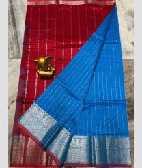 magenta and cyan blue colour mangalagiri pattu sarees with Kanchi Border design