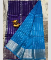 violet and cyan blue colour mangalagiri pattu sarees with Kanchi Border design