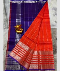 violet and coral colour mangalagiri pattu sarees with Kanchi Border design