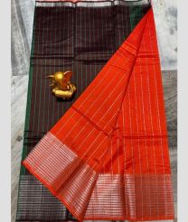 charcoal and coral colour mangalagiri pattu sarees with Kanchi Border design