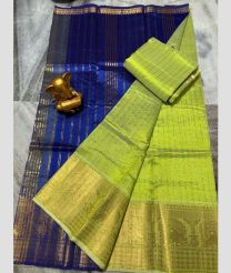 blue and olive green colour mangalagiri pattu sarees with Kanchi Border design