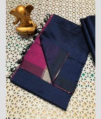 charcoal and blue colour mangalagiri pattu sarees with Plain design