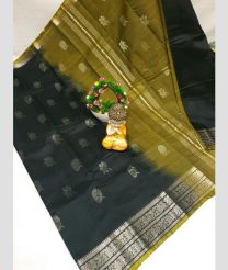charcoal and olive green colour mangalagiri pattu sarees with Kanchi Border design