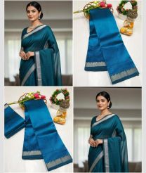 cyan blue colour mangalagiri pattu sarees with Kanchi Border design