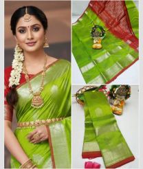 green colour mangalagiri pattu sarees with Kanchi Border design