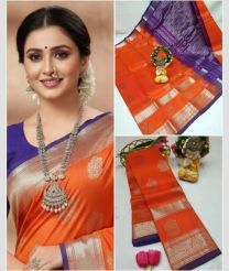 coral colour mangalagiri pattu sarees with Kanchi Border design