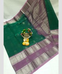 green and silver colour mangalagiri pattu sarees with Kanchi Border design