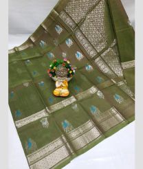 olive and silver colour mangalagiri pattu sarees with Kanchi Border design