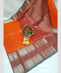 orange and silver colour mangalagiri pattu sarees with Kanchi Border design