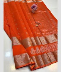 orange colour mangalagiri pattu sarees with All over Buttas design