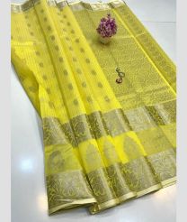 yellow colour mangalagiri pattu sarees with All over Buttas design