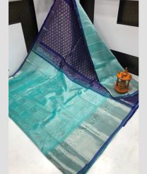 blue and silver colour mangalagiri pattu sarees with Pochampally Border design