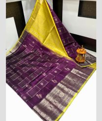 purple and olive colour mangalagiri pattu sarees with Pochampally Border design