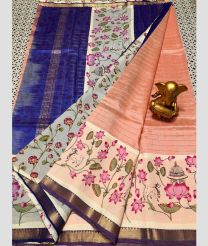 blue and pink colour mangalagiri pattu sarees with All over Lines design