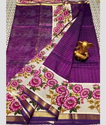 purple colour mangalagiri pattu sarees with All over Lines design
