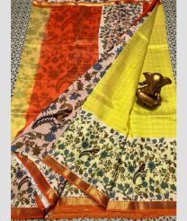 light green and orange colour mangalagiri pattu sarees with All over Lines design