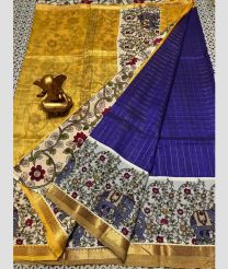 blue and olive colour mangalagiri pattu sarees with All over Lines design