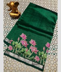 green colour mangalagiri pattu sarees with Plain design