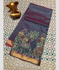 charcoal colour mangalagiri pattu sarees with Plain design