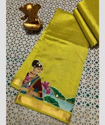 olive green colour mangalagiri pattu sarees with Plain design