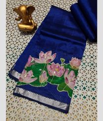 blue colour mangalagiri pattu sarees with Plain design