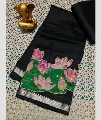 black colour mangalagiri pattu sarees with Plain design