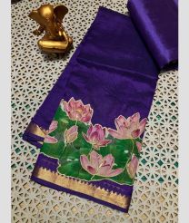 violet colour mangalagiri pattu sarees with Plain design
