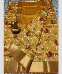 brown colour mangalagiri pattu sarees with All over Printed design