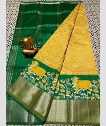 green and brown colour mangalagiri pattu sarees with All over Printed design
