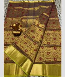 olive and brown colour mangalagiri pattu sarees with All over Printed design