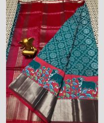 silver and magenta colour mangalagiri pattu sarees with All over Printed design