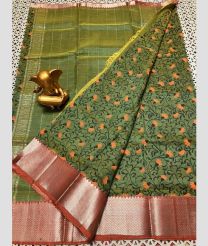 green colour mangalagiri pattu sarees with All over Printed design