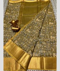 olive and grey colour mangalagiri pattu sarees with All over Printed design