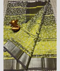 silver and olive colour mangalagiri pattu sarees with All over Printed design