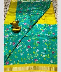 blue colour mangalagiri pattu sarees with All over Printed design