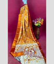 brown and gray colour mangalagiri pattu sarees with Kanchi Border design