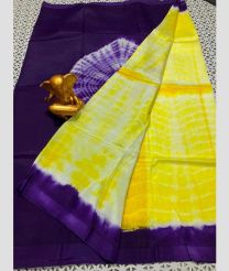 violet and yellow colour mangalagiri pattu sarees with Plain design
