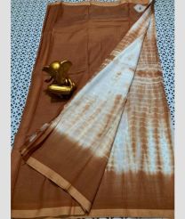 brown and white colour mangalagiri pattu sarees with Plain design