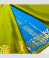 green and blue colour mysore silk sarees with Plain design