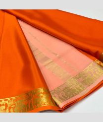 orange and pink colour mysore silk sarees with Plain design