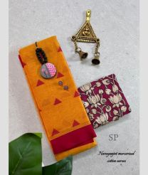 Mango Yellow and Red narayanapet cotton sarees with Jari Border design