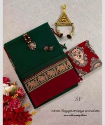 Dark Green and Red narayanapet cotton sarees with Jari Border design