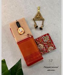 Cream and Orange narayanapet cotton sarees with Jari Border design