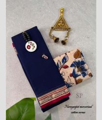 Navy Blue and Cream narayanapet cotton sarees with Jari Border design