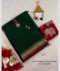 Pine Green and Red narayanapet cotton sarees with Jari Border design