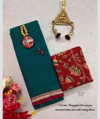 Teal and Red narayanapet cotton sarees with Jari Border design