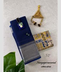 Navy blue and Lite Yellow narayanapet cotton sarees with Jari Border design