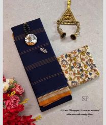 Charcoal Black and Orange narayanapet cotton sarees with Jari Border design