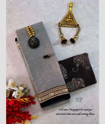Grey and Black narayanapet cotton sarees with Jari Border design